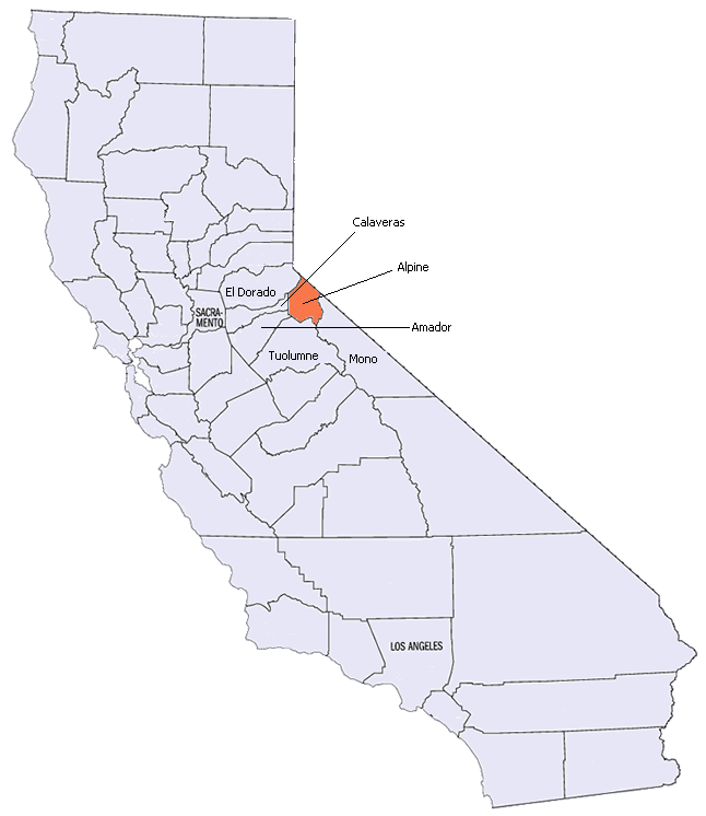 Map of California with Alpine County highlighted